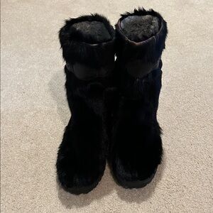 Men’s Black Rabbit Fur Winter Boots Retro
